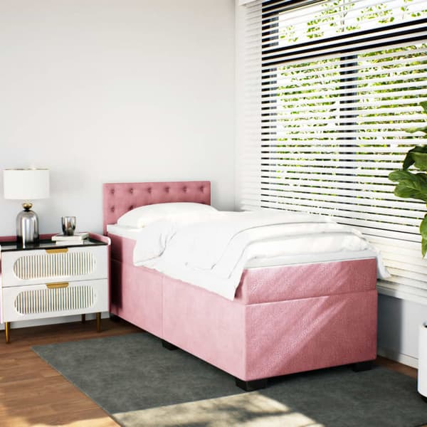 Ramsäng med madrass rosa 90x200 cm sammet