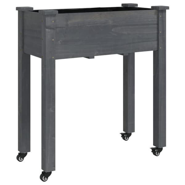 Odlingslåda på hjul med foder grå 71x37x80 cm massivt granträ