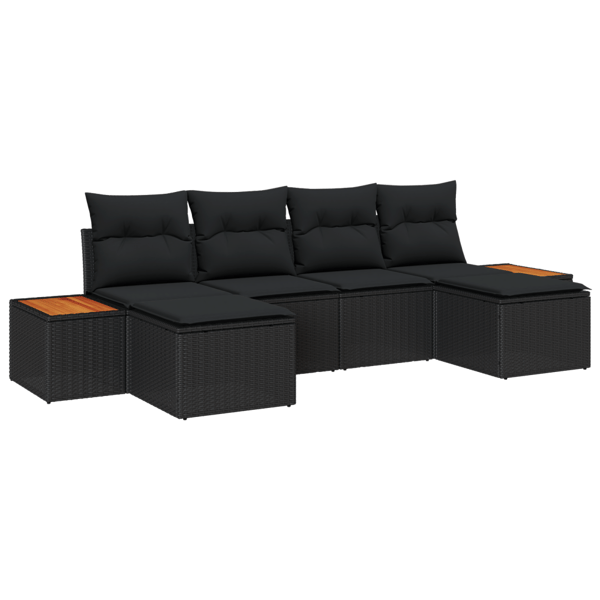 Trädgårdsoffset med kudde 6 pcs Svart Poly Rattan