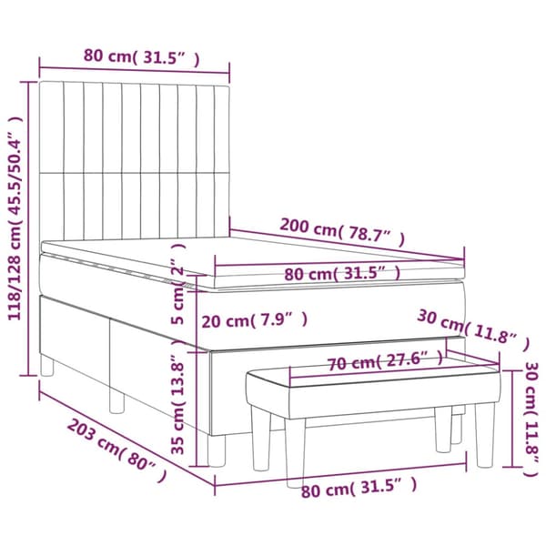 Ramsäng med madrass mörkgrå 80x200 cm sammet