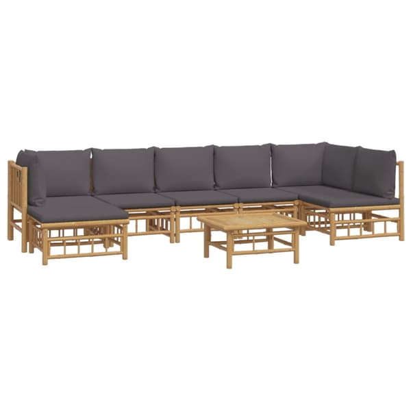 Loungegrupp 8 delar mörkgrå dynor bambu