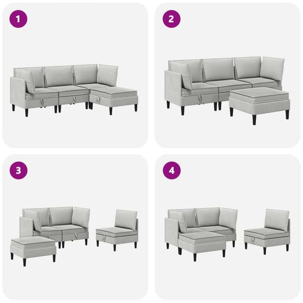 Möbelset för vardagsrummet 4 pcs Ljusgrå Tyg