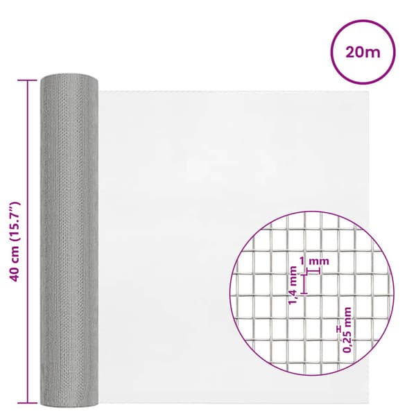 Nätduk 40 x 2000 cm 18 Mesh Rostfritt stål 201 Silver