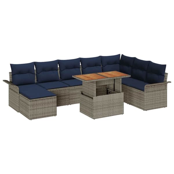 Trädgårdsoffset med lagring 9 pcs Grå Poly rattan