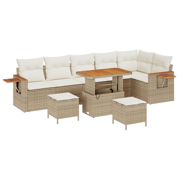 Trädgårdsoffset med kudde 9 pcs Beige och gräddfärgad