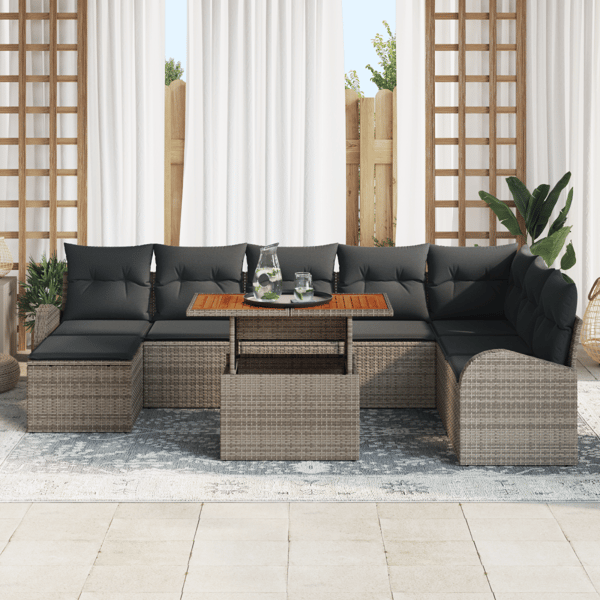 Trädgårdsoffset med lagring 9 pcs Grå Poly rattan
