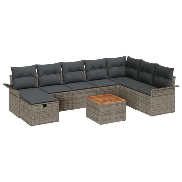 Trädgårdsoffset med kudde med lagring 9 pcs Grå Poly rattan