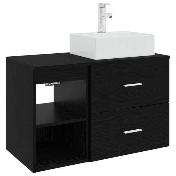 Badrumsmöbelset 2 pcs Svart ek Konstruerat trä
