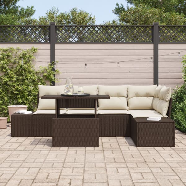 Trädgårdsoffset med kudde 6 pcs Brun Poly rattan