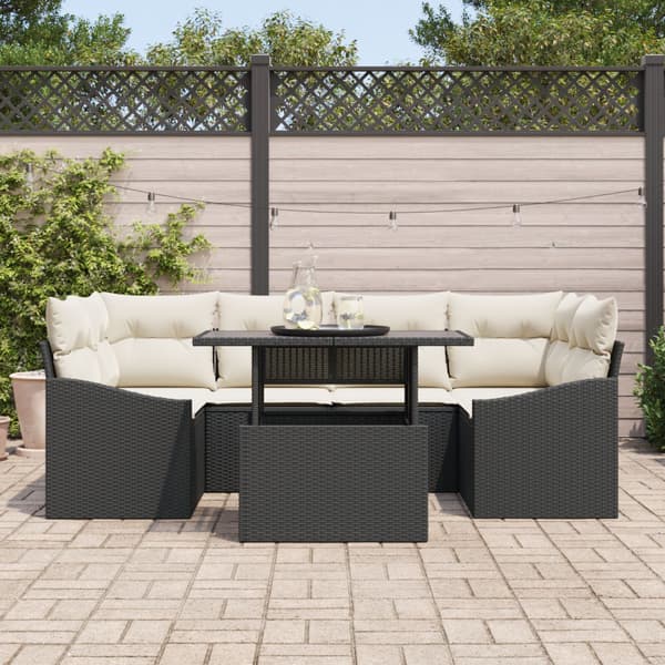 Trädgårdsoffset med lagring 7 pcs Svart Poly rattan