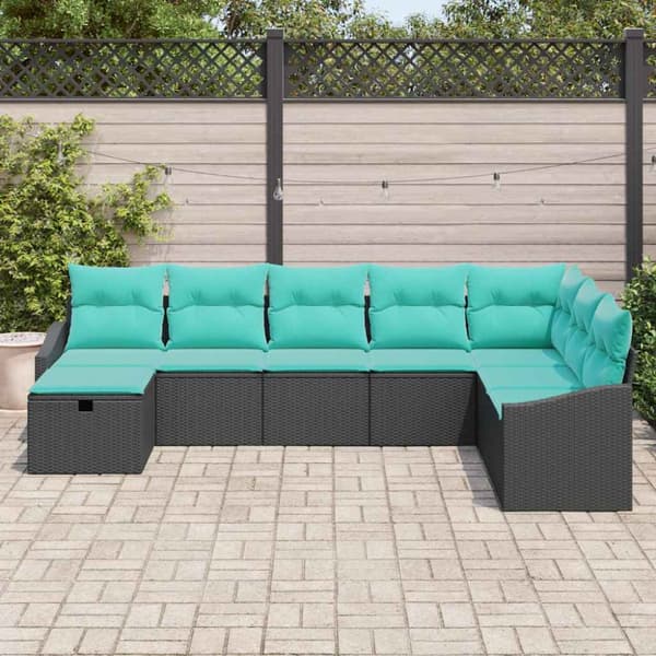 Trädgårdsoffset med kudde 8 pcs Svart Poly rattan