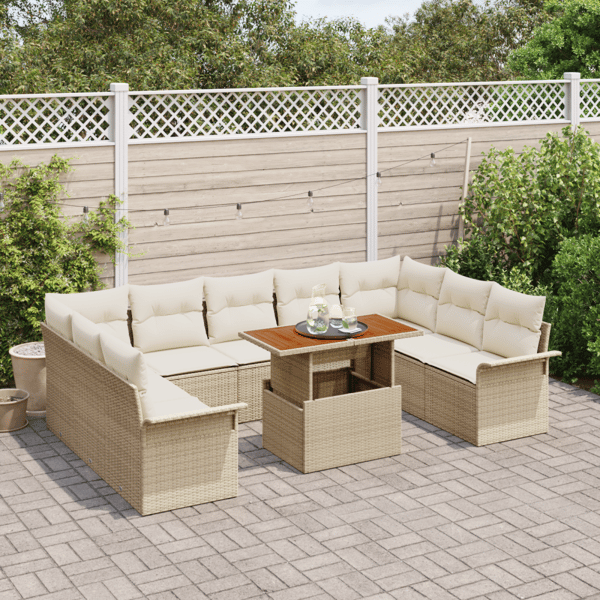 Trädgårdsoffset med lagring 10 pcs Beige Poly rattan