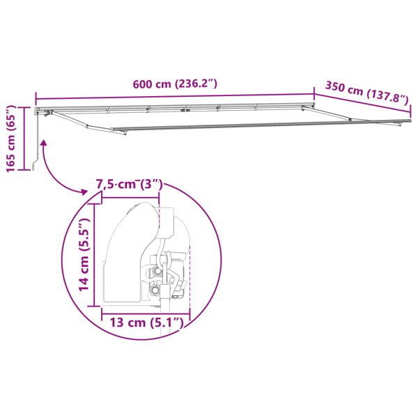 Utfällbar markis Flerfärgsdesign 600 × 350 cm