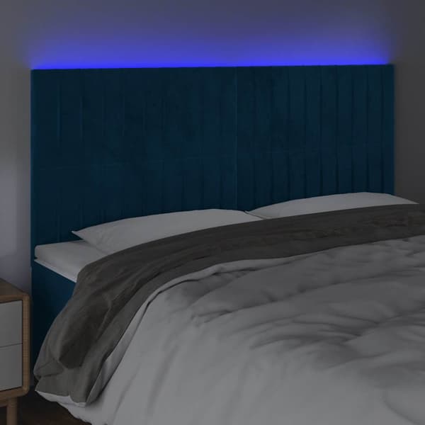 Sänggavel LED mörkblå 180x5x118/128 cm sammet