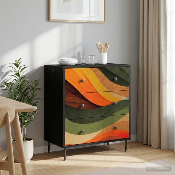 Kommode BONN Retro vågtryck 66 x 36,5 x 76 cm Konstruerat trä