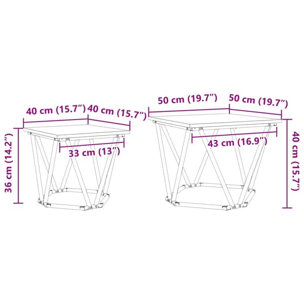 Sidobordsset 2 pcs Grå Sonoma Konstruerat trä och stål