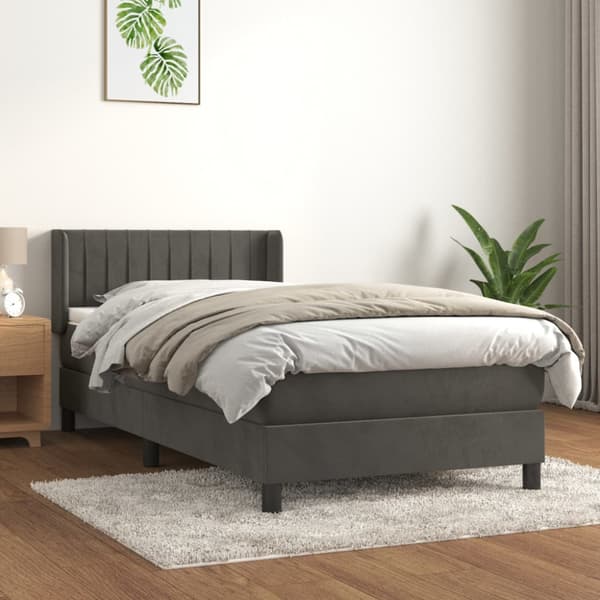 Ramsäng med madrass mörkgrå 90x190 cm sammet