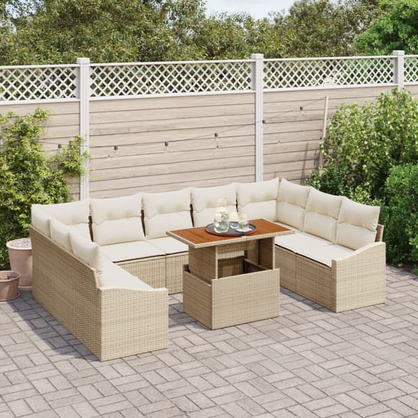 Trädgårdsoffset med lagring 10 pcs Beige Poly rattan