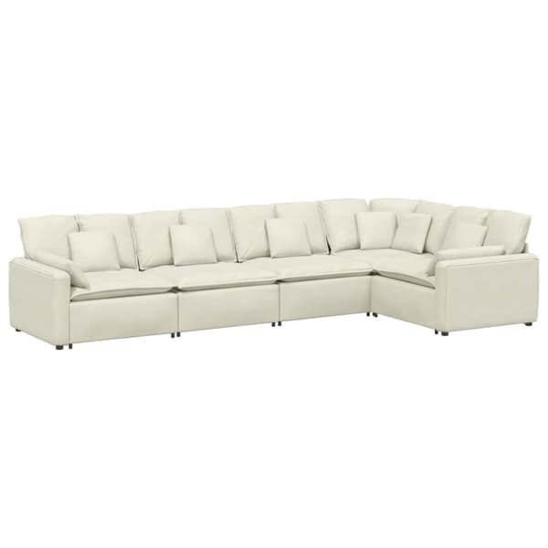 Modulsoffa med kuddar sammetskräm