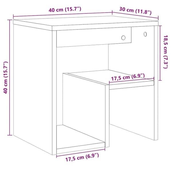 Sängbord ek 40x30x40 cm konstruerat trä