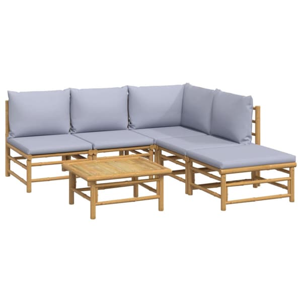 Loungegrupp 6 delar ljusgråa dynor bambu