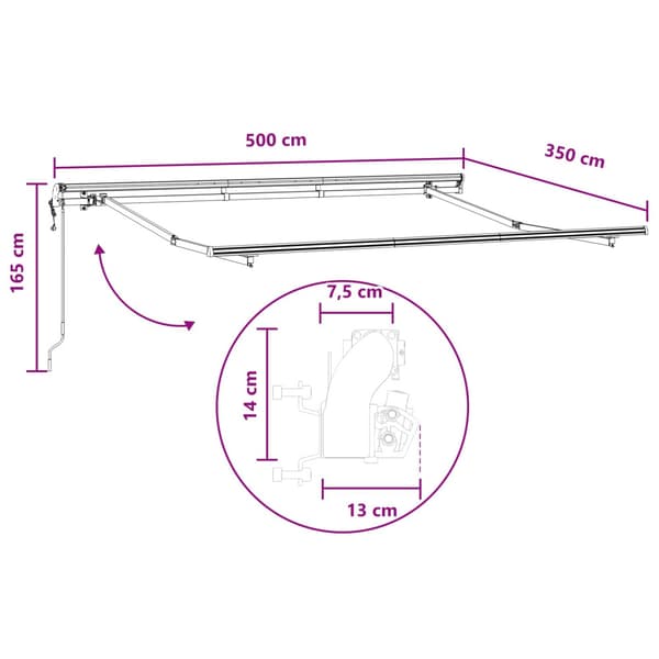 Utfällbar markis Ljusgrå och vit. 500 × 350 cm