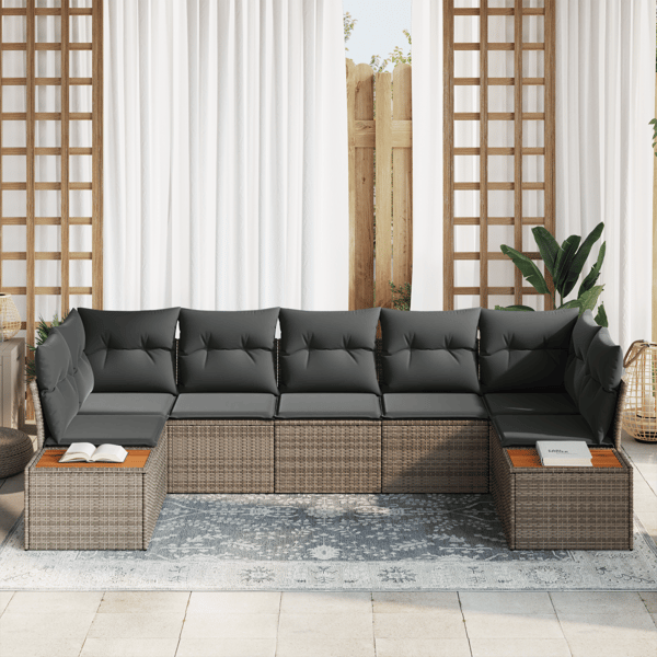 Trädgårdsoffset med kudde med lagring 7 pcs Grå Polyrattan