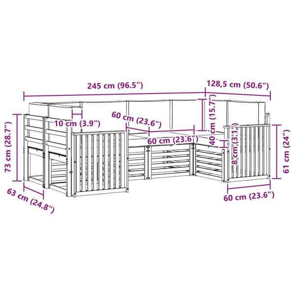 Utomhussoffset 6 pcs Vit och antracit 245 x 128,5 x 73 cm