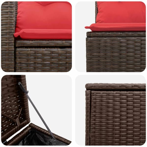 Soffset 7 pcs Brun och Röd Poly Rattan och stål