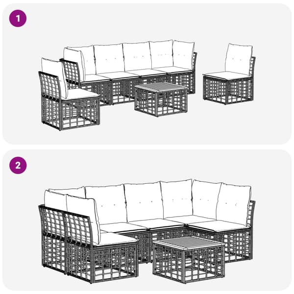 Utomhussoffset 7 pcs Svart och Mörkgrå Polyester