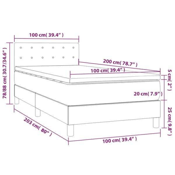 Ramsäng med madrass & LED mörkgrå 100x200 cm tyg