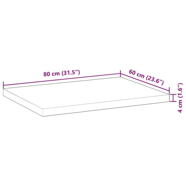 Bordsskiva rektangulär 80x60x4 cm massivt akaciaträ
