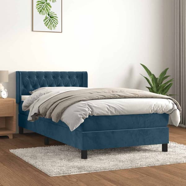 Ramsäng med madrass mörkblå 90x190 cm sammet