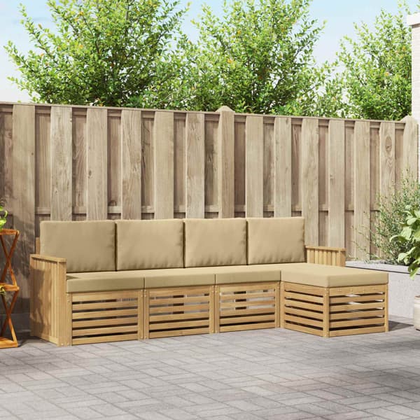 Utomhussoffset 5 pcs Vit och Beige 249 x 122,5 x 73 cm