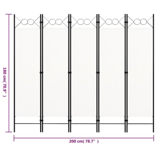 Rumsavdelare 5 paneler vit 200x180 cm