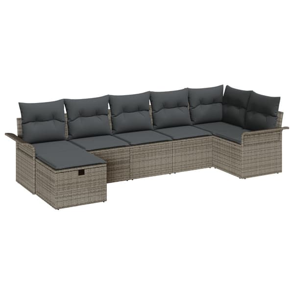 Trädgårdsoffset med kudde med lagring 7 pcs Grå Poly rattan