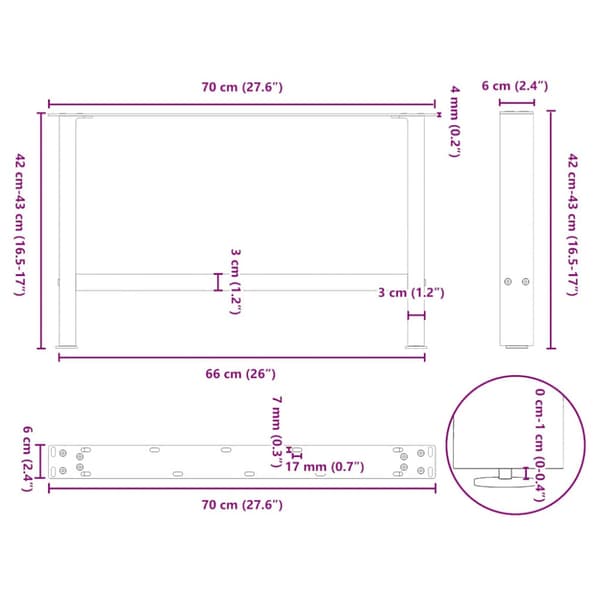 Soffbordsben antracit 2 st 70x(42-43) cm stål