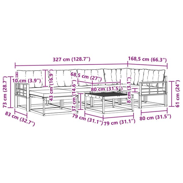 Utomhussoffset 7 pcs Vit och ljusgrå 79 x 79 x 37 cm