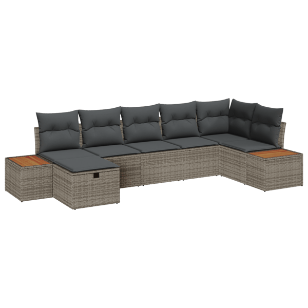 Trädgårdsoffset med kudde 7 pcs Grå Poly rattan