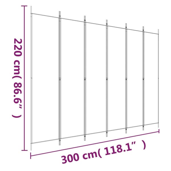 Rumsavdelare 6 paneler vit 300x220 cm tyg