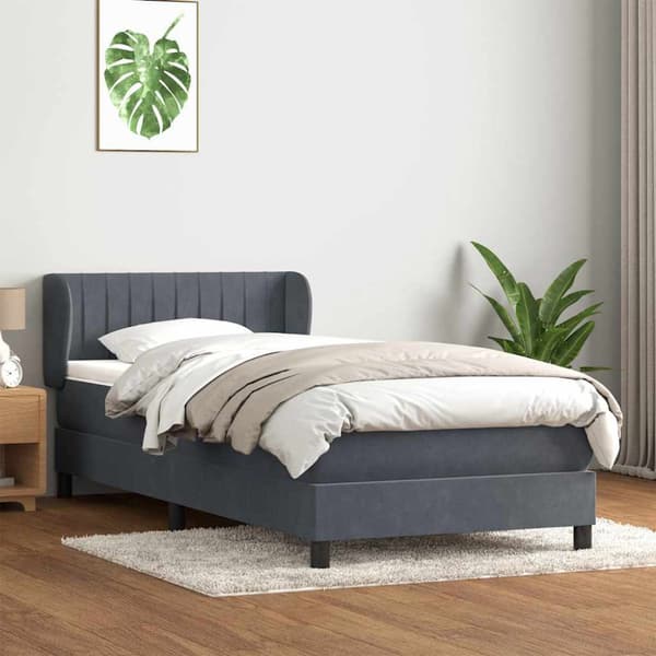 Ramsäng med madrass mörkgrå 80x220 cm sammet