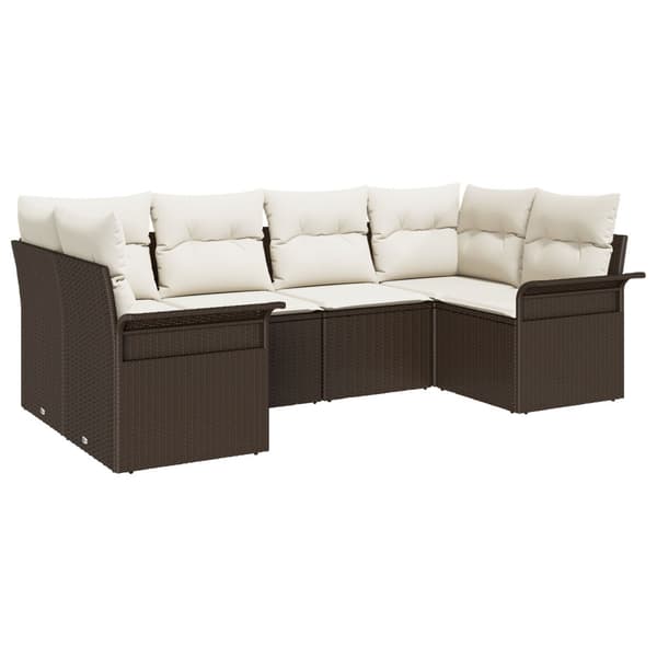 Trädgårdsoffset med kudde med lagring 6 pcs Brun Poly rattan