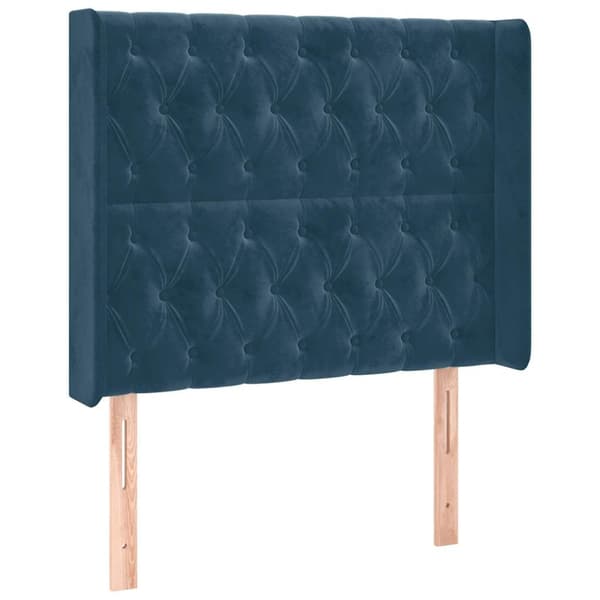Sänggavel LED mörkblå 93x16x118/128 cm sammet