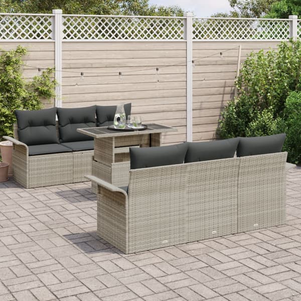 Trädgårdsoffset med kudde 7 pcs Ljusgrå konstrotting