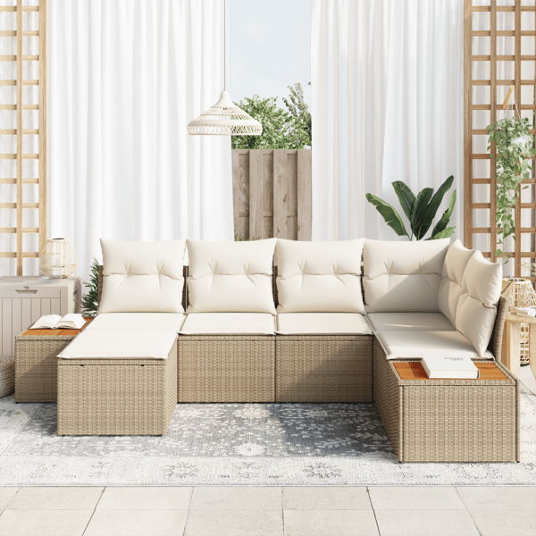 Trädgårdsoffset 7 pcs Beige och gräddfärgad Polyrattan