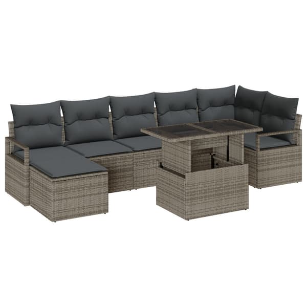 Trädgårdsoffset med lagring 8 pcs Grå Poly rattan
