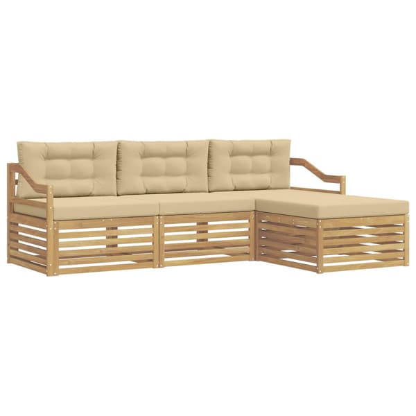 Utomhussoffset med kudde 4 pcs Vit och Beige Polyester