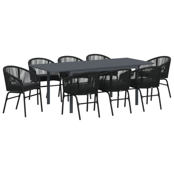 Trädgårdsmöbelset 9 pcs Svart konstrotting