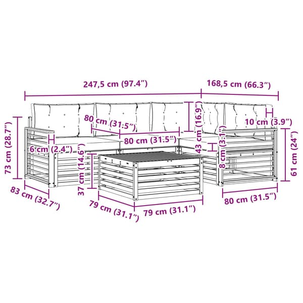 Utomhussoffset med kudde 6 pcs Vit och antracit Polyester