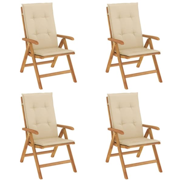 Fällbara fåtöljer med dynor, 4 st, massivt trä, teak